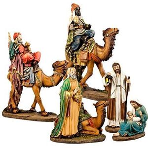 Kerststal, 5-delig, van kunsthars, met basis en koning met kameel van 25 cm en camel 33 cm