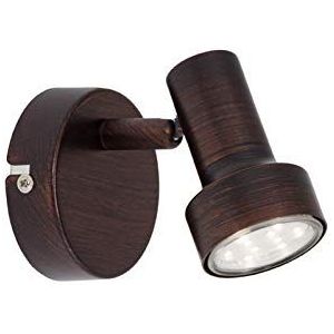 Briloner Leuchten LED wandlamp met draai- en zwenkbare spot, wandlamp, schijnwerper in antieke look, fitting: GU10, 1x3W, kleur: koper, 8 x 10,6 cm