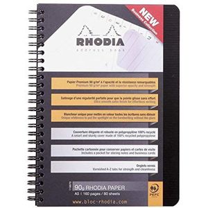 RHODIA Rhodiactive 119970C adresboek en telefoonboek, spiraalbinding, zwart, A5, 160 pagina's, helder papier, 90 g, omslag van polypropyleen (kunststof),