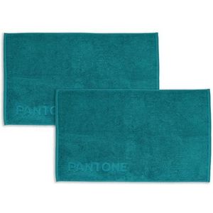 Pantone™ Badmat, absorberend, 50 x 80 cm, badstof, 100% puur katoen, Öko-Tex-gecertificeerd, set van 2 tapijten voor badkamer, douche, bad, kleur petrol, zacht, wasbaar, elegant, duurzaam