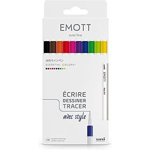 Emott Uni Ball - Uni Mitsubishi Pencil - 10 essentiële kleuren - schrijven, tekenen, tracer met stijl - punt 0,4 mm - blauw, rood, groen, roze, fuchsia, bruin, oranje, zwart, geel, groen transparant