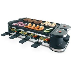 Korona 45072 Inklapbare raclette voor 8 personen, 2-in-1 raclette met 8 pannen en spatels, met antiaanbaklaag, flexibel te gebruiken door 90°- en 180°-scharnier, kabel 2 m extra lang