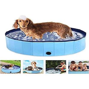 Powcan Hondenzwembad voor honden, bad voor honden, zwembad voor kinderen, inklapbare wasbak voor huisdieren met antislip pvc, milieuvriendelijk, slijtvast, 80 × 20 cm (blauw)
