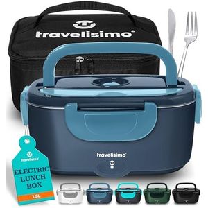 TRAVELISIMO Elektrische Lunchbox 80W, 12/24/220V 1,5L Food Container, Roestvrij Stalen Draagbare Electric Lunch Box Adult voor Auto, Vrachtwagen en Werk, Lunchbox Adult