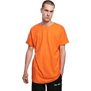 Urban Classics Heren T-shirt Long Shaped Turnup Tee, T-shirt voor mannen, langer gesneden, verkrijgbaar in vele kleurvarianten, maten XS - 5XL, mandarijn, S