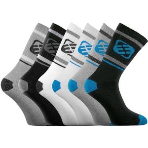 FREEGUN Herensokken, sporttraining, 6 stuks, hoge sokken voor heren, tennis en weven, met bekleding, Zwart, 39-42 EU