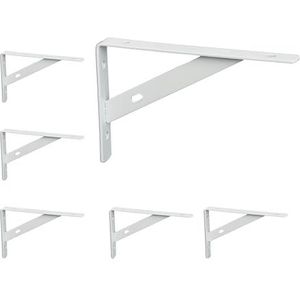 Relaxdays metalen plankdragers - set van 6 - moderne schapdragers - stalen plankbeugels - wit
