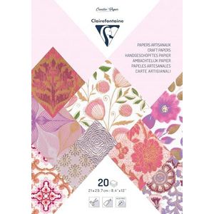 Clairefontaine - Ref 95093C - PaperTouch Handmade Papers (Pack van 20 Vellen) - A4 (210 x 297mm) in formaat, zuurvrij papier, geschikt voor snijden & lijmen - Roze/Purples