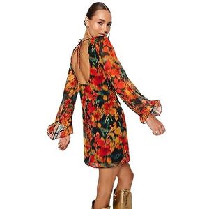 Trendyol Dames bloemen mini lange mouwen cocktailjurk normale jurk, Multi Color, 34