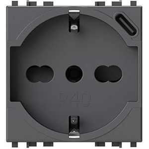 P40 USB3.0 Schuko-stopcontact type P40 met geïntegreerde 3 ampère USB-voeding type C compatibel met Vimar Arkè grijs