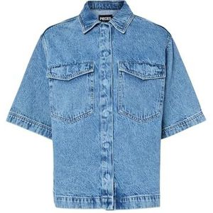 Pcjuliet Ss Denim Shirt, blauw (medium blue denim), L