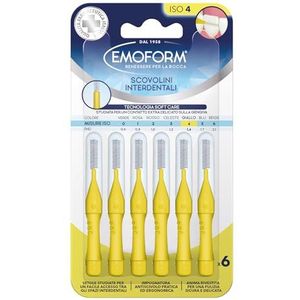 Interdentale borstel Emoform geel, 6 stuks met SoftCare-technologie voor een extra zacht contact met het tandvlees dankzij zachte haren, antislip handgreep met kap voor mondhygiëne