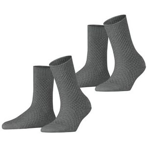 ESPRIT Dames Sokken Diamond Knit Multipack W So katoen eenkleurig 2 paar, Grijs Light Grey Melange 3390, 35-38