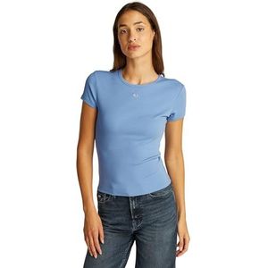Tommy Jeans Dames TJW Slim Essential Rib SS DW0DW17383 S/S T-shirt, blauw (Colorado Blue), XL, Blauw (Colorado Blauw), XL