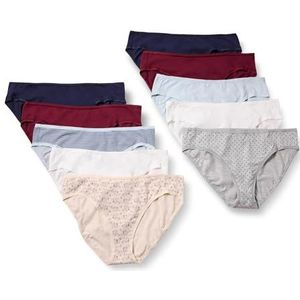 Amazon Essentials Women's Katoenen onderbroek in bikinimodel (verkrijgbaar in grote maten), Pack of 10, Deftig bloemenpatroon/Stippen/Streep/Veelkleurig, L