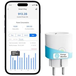 Meross Smart WLAN-stopcontact met stroommeting, 16 A, timer, stopcontact met spraakbediening, afstandsbediening, Smart Home wifi-stopcontact, compatibel met Alexa, Google Home, SmartThings