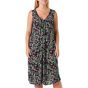 Kaffe Curve Plus-Size Shift-jurk voor dames, knielang, mouwloos, V-hals, zwart/groen/paarse bloem, 44