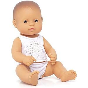 Miniland Dolls 31351 Babypop voor kinderen, 32 cm, van zacht vinyl, met ondergoed in geschenkdoos