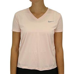 Nike Dames Miler Top Vneck T-shirt, beige, XS
