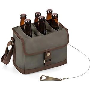 LEGACY - a Picnic Time Brand 6-fles bier Caddy met geïntegreerde flesopener, kaki groen/bruin
