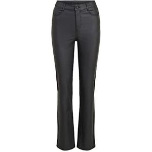 Vila Vicommit Coated Hw Straight Pant-noos kunstleren broek voor dames, zwart, L