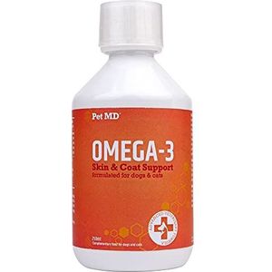 Pet MD Omega 3 voor honden en katten - levertraan + zalmolie - ondersteuning van de vacht en de huid van katten - vitaminen - vloeibare visolie - ontstekingsremmend middel - 250 ml