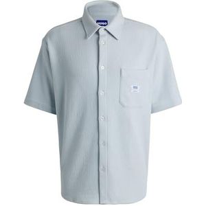HUGO Ebronn herenhemd met korte mouwen van katoenmix met wafelstructuur, Open Blue487, XXL