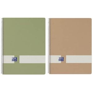 Oxford Nature, A5+ notitieboek, 5 x 5 cm, gerecycled karton, 80 vellen microgeperforeerd, 2 notitieboeken, neutrale kleuren