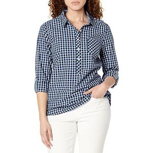 Tommy Hilfiger Dames Blouse Casual Geruite Roll Tab Mouwen Lange Mouw, True Blue Multi, XS