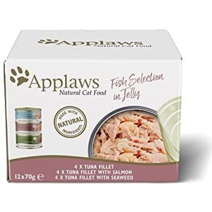 Applaws Natuurlijk natvoer voor katten, multiverpakking met kip en vis in gelei, blikjes van 70 g (verpakking van 12 stuks)