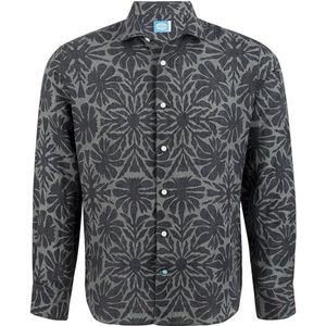 Panareha Men's Floral Linen Shirt ODESSA Black, Grey (L)