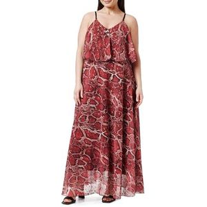NALLY Dames maxi-jurk met slangenprint jurk, Rood slang., XL