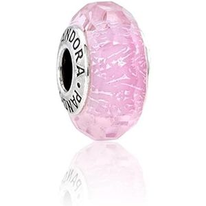 Pandora Damesbedel, glinsterend facetten, 925 zilver, glas, roze-791650, Zilver, Glas