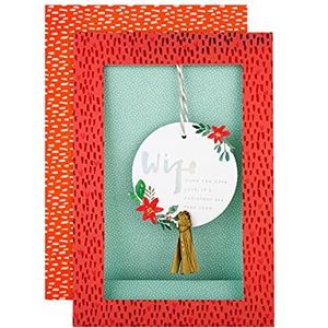 Hallmark Kerstkaart voor vrouw - eigentijds frame-ontwerp met hangende kerstbal bevestiging