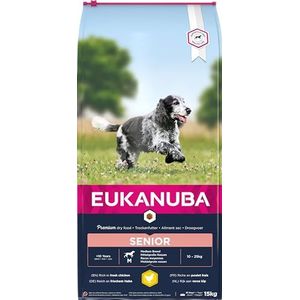 EUKANUBA premium hondenvoer met kip voor middelgrote rassen - droogvoer voor senior honden, 15 kg