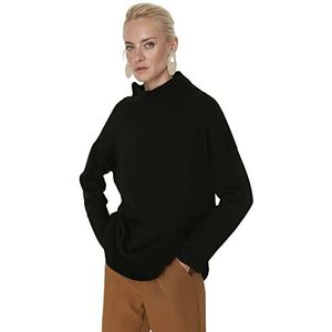 Trendyol Effen normale sweater met opstaande kraag voor dames, Zwart, S