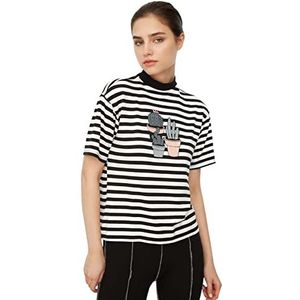 Trendyol Dames White Basic Steep Collar Gedrukt Gebreide T-Shirt, L