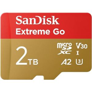 SanDisk 2TB Extreme Go micro SDXC UHS-I-Kaart 1,5 TB + SD-Adapter (Voor Android Smartphones en Tablets, Action Cams & Drones, Tot 200 MB/s, V30, 5K, 4K UHD, Rescue PRO Deluxe, C10, U3) voor Amazon