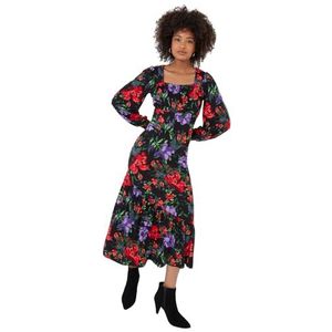 Joe Browns Dames ballonmouwen verzamelde bloemen midi-jerseyjurk casual, Rood, 36
