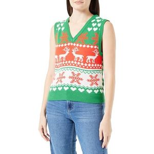 ONLY Dames Onlxmas Heart V-Neck Vest KNT Gebreide pullunder, Groen Bee/Patroon: wolk Dancer/Poppy Red, M