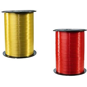 Clairefontaine 601775AMZC – een set met 2 rollen lintband, glad, 500 x 0,7 cm, cadeauverpakking, accessoires voor decoratie, goud/rood