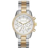 Michael Kors Ritz Chronograaf quartz horloge met zilveren en gouden tinten roestvrijstalen band voor dames MK6474