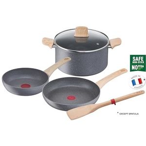 Tefal 5 stuks, kookpan 24 cm + pannen 20/24 cm + spatel, inductie, antiaanbaklaag, thermosignaal, gezond koken, gemaakt in Frankrijk, Natural Force G2669282