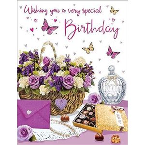 Piccadilly Greetings Verjaardagskaart Vrouwelijk - 8 x 6 inch - Regal Publishing, groen|roze|bruin|wit|rood
