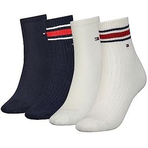 Tommy Hilfiger Dames Short Sock, Off White/Navy, 35/38 (4-pack), gebroken wit/marineblauw, 35-38 EU