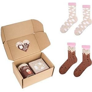 ZOOKSY - Kleurrijke sokken voor dames en heren (2 paar), grappige kousen met katoen, grappige uniseks sokken, bruin en roze, Best Couple Box, 36-40 EU