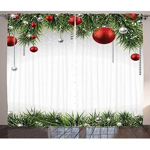 ABAKUHAUS Kerstmis- Gordijnen, Tree ballenornamenten, Woonkamer Slaapkamer Raamgordijnen 2-delige set, 280 x 245 cm, Groen rood