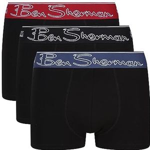 Ben Sherman Boxershorts voor heren in zwart, zachte katoenen boxershorts met contrasterende elastische band, comfortabel en ademend ondergoed - multipack van 3 stuks, Zwart, S