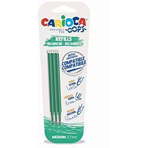 Carioca Oops Navullingen, uitwisbare pen, groen, compatibele vulling, warmtegevoelige inkt, 3 stuks, kleur groen