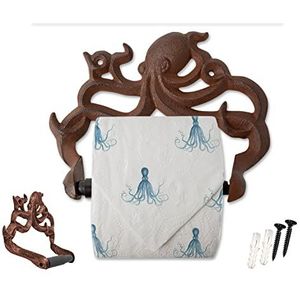 Gietijzeren Octopus Toiletrolhouder - Wandgemonteerde Nautische Badkamer Decoratie - Roestbruin